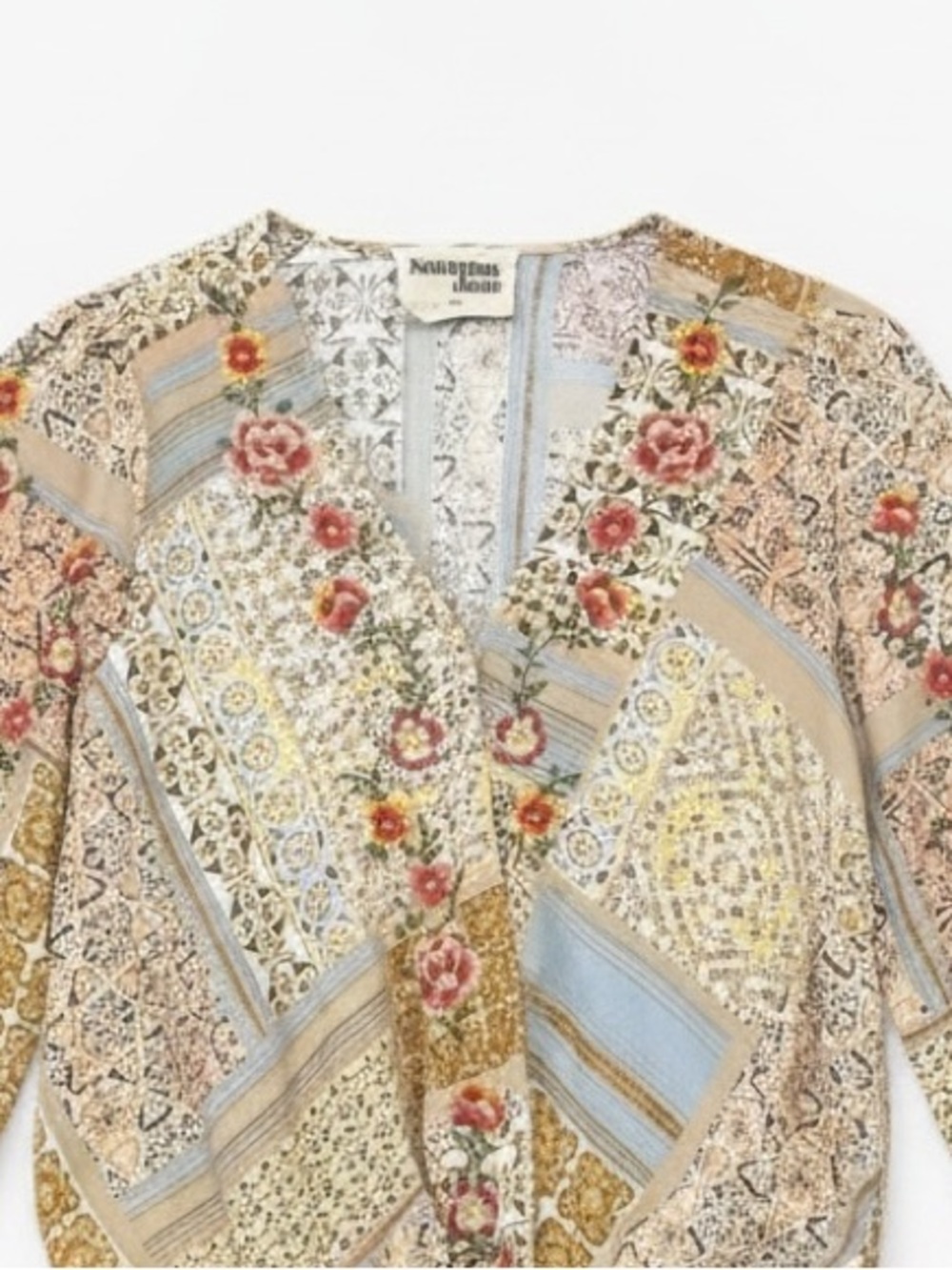 Savanna Jane Boho-Inspired Floral Patchwork Wrap Long Sleeve Blouse Size Medium - Picture 7 of 10